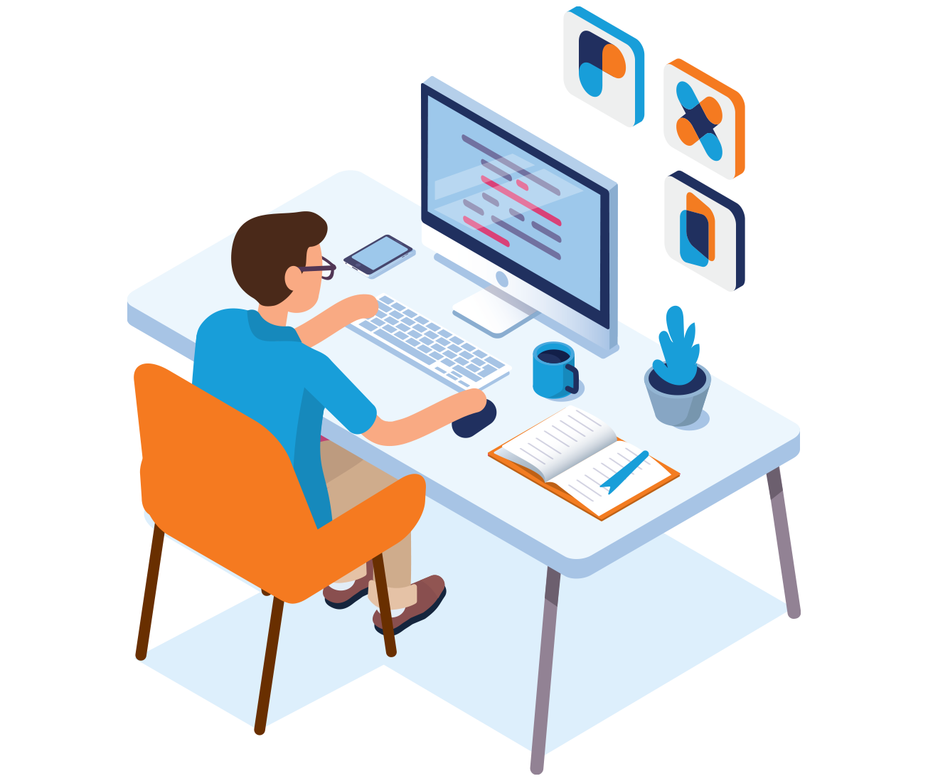 Intern at desk illustration